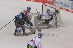 DEL - Eishockey - Saison 2020/21 - ERC Ingolstadt - Augsburger Panther - Enrico Henriquez-Morales(#90 ERCI)  - Markus Keller Torwart (#35 Augsburg) - Foto: Jürgen Meyer