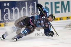 DEL - ERC Ingolstadt - Krefeld Pinguine - Tyler Bouck (12) fällt auf den Boden