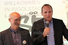 DEL - ERC Ingolstadt - Vorstellung neuer Trainer - Saison 2014/2015 - Larry Huras (Kanadier) und links Jiri Ehrenberger (Sportdirektor ERC)
