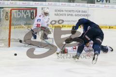 DEL - Eishockey - ERC Ingolstadt - Adler Mannheim - Saison 2015/2016 - Danny Irmen (#19 ERC Ingolstadt) - Emery Raymond Torwart(#30 Mannheim) - Foto: Meyer Jürgen