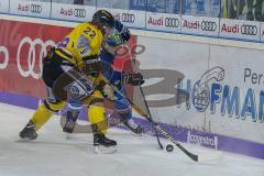 DEL - Eishockey - ERC Ingolstadt - Krefeld Pinguine - Saison 2017/2018 - Brett Olson (#16 ERCI) - #Kurt Davis (#22 Krefeld) - Foto: Meyer Jürgen