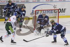 DEL - Eishockey - Saison 2018/2019 - ERC Ingolstadt - Augsburger Panther - Timo Pielmeier (#51Torwart ERCI) - David Elsner (#61 ERCI) - Foto: Meyer Jürgen