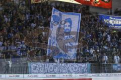DEL - Eishockey - ERC Ingolstadt - Düsseldorf EG - Fans Jubel Spruchband Fahne Thomas Greilinger (ERC 39)