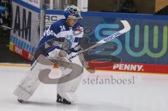 DEL - Eishockey - Saison 2020/21 - ERC Ingolstadt - Schwenninger Wild Wings - Michael Garteig Torwart (#34 ERCI) beim warm machen - Foto: Jürgen Meyer