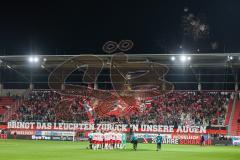 3. Liga; FC Ingolstadt 04 - SSV Jahn Regensburg; Fan Fankurve Banner Fahnen Spruchband Choreografie vor dem Spiel Einlauf