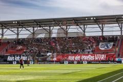 3. Liga; FC Ingolstadt 04 - VfB Lübeck; Fan Fankurve Banner Fahnen Spruchband Choreographie 21 Tobias Schröck (21, FCI)