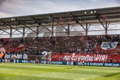 3. Liga; FC Ingolstadt 04 - VfB Lübeck; Fan Fankurve Banner Fahnen Spruchband Choreographie 21 Tobias Schröck (21, FCI) Luftschlangen