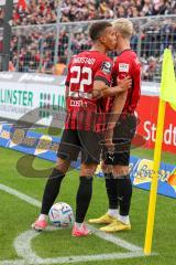 3.Liga - Saison 2022/2023 - TSV 1860 München - FC Ingolstadt 04 - Marcel Costly (Nr.22 - FCI) - Tobias Bech (Nr.11 - FCI) beim Eckball - Foto: Meyer Jürgen