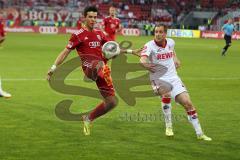 2. BL - FC Ingolstadt 04 - 1. FC Köln - 2014 - Alfredo Morales (6) am Tor und rechts Matthias Lehmann