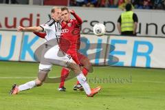 2. BL - FC Ingolstadt 04 - VfR Aalen 2:0 - Christian Eigler (18) schießt auf das Tor trifft seinen Gegenspieler Oliver Barth am Kinn und der Ball geht ins Tor zum 2:0