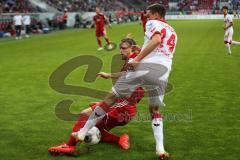 2. BL - FC Ingolstadt 04 - 1. FC Köln - 2014 - Philipp Hofmann (28) vor dem Tor im Zweikampf mit Jonas Hector