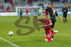 2. BL - Saison 2013/2014 - FC Ingolstadt 04 - SC Paderborn - Moritz Hartmann (9) wird von Thomas Brettels zu Fall gebracht