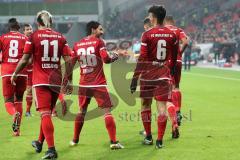 1. Bundesliga - Fußball - Bayer Leverkusen - FC Ingolstadt 04 - Tor Jubel Alfredo Morales (6, FCI) mit Almog Cohen (36, FCI) Darío Lezcano (11, FCI) Roger de Oliveira Bernardo (8, FCI)
