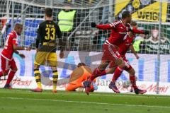 1. BL - Saison 2016/2017 - FC Ingolstadt 04 - Borussia Dortmund - Marcel Tisserand (#32 FCI) bejubelt das Tor von Almog Cohen (#36 FCI) - Foto: Meyer Jürgen