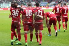 1. Bundesliga - Fußball - FC Ingolstadt 04 - Werder Bremen - Tor Elfmeter Pascal Groß (10, FCI)  Jubel Almog Cohen (36, FCI) Darío Lezcano (11, FCI) Roger de Oliveira Bernardo (8, FCI)