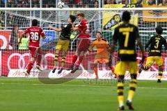 1. BL - Saison 2016/2017 - FC Ingolstadt 04 - Borussia Dortmund - Lukas Hinterseer (#16 FCI)  beim Kopfball  - Almog Cohen (#36 FCI) - Foto: Meyer Jürgen