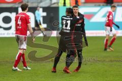 2. BL - Saison 2017/2018 - 1.FC Kaiserslautern - FC Ingolstadt 04 - Dario Lezcano (#11 FCI) mit dem Ausgleichstreffer zum 1:1 - Jubel - Alfredo Morales (#6 FCI) - Foto: Meyer Jürgen
