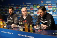 2. Bundesliga - Fußball - MSV Duisburg - FC Ingolstadt 04 - Pressekonferenz nach dem Spiel, Cheftrainer Stefan Leitl (FCI) und Cheftrainer Ilia Gruev (Duisburg) am Mikrofon
