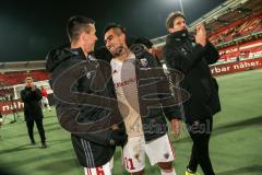 2. Bundesliga - Fußball - 1. FC Nürnberg - FC Ingolstadt 04 - Sieg 1:2 Jubel Team geht zur Fankurve Alfredo Morales (6, FCI) Darío Lezcano (11, FCI) Romain Brégerie (18, FCI)