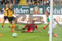 2. Bundesliga - Fußball - Dynamo Dresden - FC Ingolstadt 04 - Marcel Gaus (19, FCI) trifft zum 0:1 Tor Jubel Torwart Marvin Schwäbe (25 Dresden) keine Chance