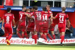 2. BL - Saison 2017/2018 - FC Ingolstadt 04 - SSV Jahn Regensburg - Marvin Matip (#34 FCI)trifft zum 2:1 Führungstreffer - Philipp Pentke (#1 Torwart Regensburg) - Jubel - Roman Bregerie (#18 FCI) - Tobias Schröck (#21 FCI) - Stefan Lex (#14 FCI) - Antoni