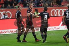 2. Bundesliga - Fußball - FC Ingolstadt 04 - 1. FC Heidenheim - Hauke Wahl (25, FCI) köpft zum 1:0 Tor Jubel , Marcel Gaus (19, FCI) Almog Cohen (8, FCI)