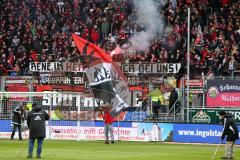 2. BL - Saison 2017/2018 - FC Ingolstadt 04 - Fortuna Düsseldorf - Fankurve - Südkurve - Fans - Banner - Spruchband - Choreo - Fahnen - Bengalo - Foto: Meyer Jürgen