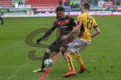 2. BL - Saison 2017/2018 - FC Ingolstadt 04 - Dynamo Dresden - Stefan Kutschke (#20 FCI) - Florian Ballas (#23 Dresden) - Foto: Meyer Jürgen