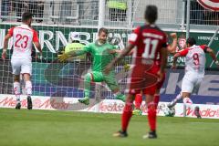 2. BL - Saison 2017/2018 - FC Ingolstadt 04 - SSV Jahn Regensburg - Martin Hansen (#35 Torwart FCI) - parriert einen Schuss von Benedikt Saller (#6 Regensburg) - Foto: Meyer Jürgen