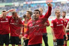 2. Bundesliga - MSV Duisburg - FC Ingolstadt 04 - Spiel ist aus, FCI Sieg 2:4, Jubel bei den Fans, Darío Lezcano (11, FCI) Stefan Kutschke (20, FCI) Konstantin Kerschbaumer (7, FCI)
