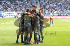 2. Bundesliga - Hamburger SV - FC Ingolstadt 04 - Alleingang, Thomas Pledl (30, FCI) trifft zum 0:2 Tor, Jubel, mit Marcel Gaus (19, FCI) Darío Lezcano (11, FCI) Stefan Kutschke (20, FCI) Robin Krauße (23, FCI) Björn Paulsen (4, FCI)
