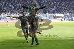 2. Bundesliga - Hamburger SV - FC Ingolstadt 04 - Alleingang, Thomas Pledl (30, FCI) trifft zum 0:2 Tor, Jubel, mit Marcel Gaus (19, FCI) Darío Lezcano (11, FCI)