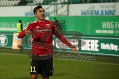 2. Bundesliga - SpVgg Greuther Fürth - FC Ingolstadt 04 - Elfemeter für den FCI, Darío Lezcano (11, FCI) Tor Jubel 0:1, feuert die Fans an