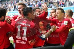 2. Bundesliga - MSV Duisburg - FC Ingolstadt 04 - Sonny Kittel (10, FCI) schlängelt sich durch trifft zum 1:3 Tor Jubel, Phil Neumann (26, FCI) Marcel Gaus (19, FCI) Darío Lezcano (11, FCI) Jonatan Kotzke (25 FCI)