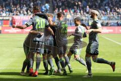 2. Bundesliga - Hamburger SV - FC Ingolstadt 04 - Tor Jubel 0:3 durch Marcel Gaus (19, FCI), Stefan Kutschke (20, FCI) Robin Krauße (23, FCI) Mergim Mavraj (15, FCI) Paulo Otavio (6, FCI)