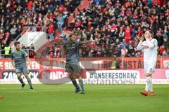 2. Bundesliga - FC Ingolstadt 04 - 1. FC Köln - Tor Jubel für Ingolstadt 1:2 durch Björn Paulsen (4, FCI), rechts Czichos, Rafael (5 Köln), links Robin Krauße (23, FCI)