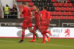 3. Liga - Fußball - FC Ingolstadt 04 - Würzburger Kickers - Tor Jubel Stefan Kutschke (30, FCI) mit Maximilian Beister (10, FCI) Maximilian Thalhammer (18, FCI)