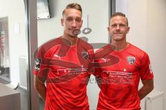Jeff Saibene Cheftrainer - FC Ingolstadt 04 - 3.Liga - Porträttermin 2019/2020 - Tobias Schröck (#21,FCI)  links und Marcel Gaus (#19,FCI)  -
