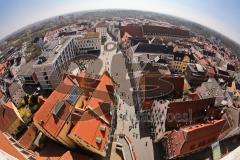 Ingolstadt Ansichten Stadtmitte vom Pfeifturm der Moritzkirche - Moritzstrasse über Rathausplatz bis zur Donaustrasse - Fischauge