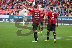 3.Liga - Saison 2022/2023 - FC Ingolstadt 04 -  SV Meppen - Der 2:0 Führungstreffer durch ein Eigentor von Kraulich Tobias (Nr.33 - SV Meppen) - jubel - Patrick Schmidt (Nr.9 - FCI) - David Kopacz (Nr.29 - FCI) - Foto: Meyer Jürgen