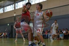 Basketball Bayernliga Herren - Saison 2026/27 - PSV Ingolstadt - TSV Milbertshofen - Göbel Fabian rot Milbertshofen - Weiß Jeremias weiss Ingolstadt - Foto: Meyer Jürgen