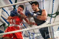 Boxen - Amateure - Vergleichskampf - BC Ingolstadt - 1860 München - Halbschwergewicht - Sieg nach Punkten harter Kampf Omid Akbani (blau BCI) gegen Utkin Ital (rot 1860)