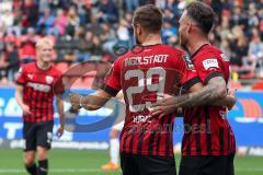 3.Liga - Saison 2022/2023 - FC Ingolstadt 04 -  SV Meppen - Der 2:0 Führungstreffer durch ein Eigentor von Kraulich Tobias (Nr.33 - SV Meppen) - jubel - Patrick Schmidt (Nr.9 - FCI) - David Kopacz (Nr.29 - FCI) - Foto: Meyer Jürgen