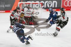 Penny DEL - Eishockey - Saison 2021/22 - ERC Ingolstadt - Kölner Haie - Mathew Bodie (#22 ERCI) - Justin Pogge Torwart (#49 Köln) - Frederik Storm (#9 ERCI) - Marcel Barinka (#71 Köln) -  Foto: Stefan Bösl