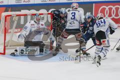 Penny DEL - Eishockey - Saison 2021/22 - ERC Ingolstadt - Schwenninger Wild Wings - Joacim Eriksson Torwart (#60 Schwenningen) - David Warsofsky (#55 ERCI) - Niclas Burgström (#3 Schwenningen) - Jerome Flaake (#90 ERCI) -  Foto: Jürgen Meyer