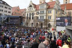 ERC Ingolstadt - Vizemeisterschaftsfeier am Rathausplatz - Saison 2022/2023 - Fans am Rathausplatz - Banner - Choreo - Die Mannschaft auf der Bühne - Mark French - - Panther des Jahres - Foto: Meyer Jürgen