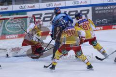 DEL - Eishockey - ERC Ingolstadt - Düsseldorfer EG - Tor Torwart Hendrik Hane (32 DG) Louis-Marc Aubry (11 ERC) Jerome Flaake (90 DEG) Jan Brejcak (91 DEG)