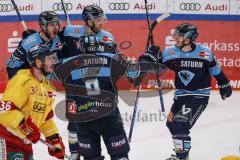 DEL; Playoffs; ERC Ingolstadt - DEG Düsseldorf; Tor Jubel Treffer Wayne Simpson (21 - ERC) Torwart Henrik Haukeland (Nr.40 - DEG) Daniel Pietta (86 - ERC) Frederik Storm (9 - ERC) Tye Ronning (26 ERC)