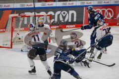 Penny DEL - Eishockey - Saison 2021/22 - ERC Ingolstadt - EHC Red Bull München -  Der 1:1 Ausgleichstreffer durch Chris Bourque (#77 ERCI) - Danny aus den Birken Torwart (#33 München) - Frederik Tiffels (#11 München) - jubel - Foto: Jürgen Meyer