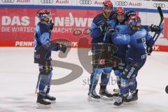 DEL - Eishockey - Saison 2020/21 - ERC Ingolstadt - EHC Red Bull München - Frederik Storm (#9 ERCI) - Der 1:3 Anschlusstreffer durch Louis-Marc Aubry (#11 ERCI) - Mathew Bodie (#22 ERCI) - jubel - Foto: Jürgen Meyer
